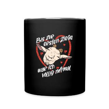 Ziegenportrait und Ziegenspruch - Tasse einfarbig - Schwarz - Vorne