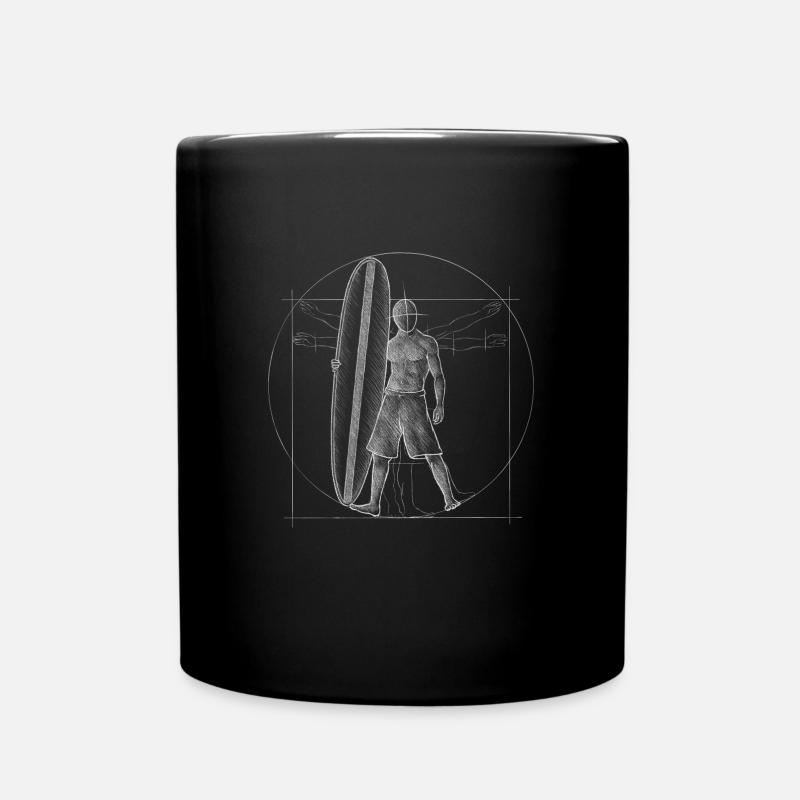 Surfer Dude Retro Surfboard Vitruvian Man - Full Colour Mug - black