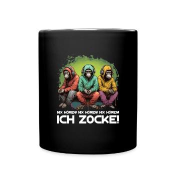 Nix Hören Ich Zocke Affen Gaming Gamer - Tasse einfarbig - Schwarz - Vorne