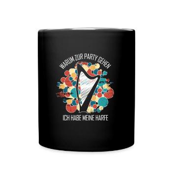 Harfe Geschenk Musikinstrument Musiker Zupfen - Tasse einfarbig - Schwarz - Vorne