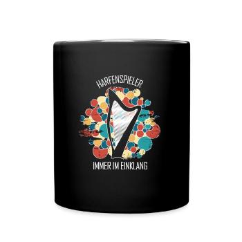 Harfe Geschenk Musikinstrument Musiker Zupfen - Tasse einfarbig - Schwarz - Vorne