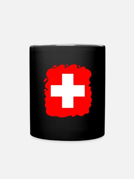 Schweiz Flagge Vintage Kreuz Used Look Schweizer - Tasse einfarbig - Schwarz