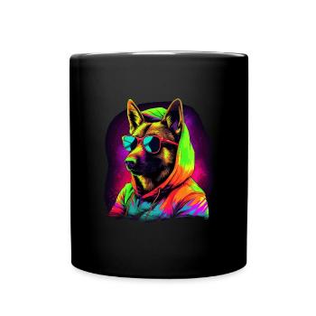 German Shepherd dog with sunglasses - Full Colour Mug - black - Front
