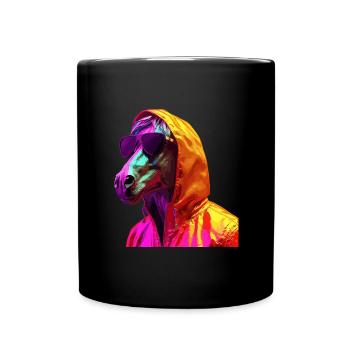 Pferd mit Sonnenbrille Bunt Coole Pferde - Tasse einfarbig - Schwarz - Vorne