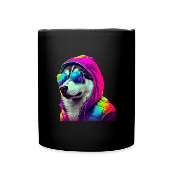 Husky avec lunettes de soleil Coloré Cool Huskies Chien - Mug uni - noir - Devant