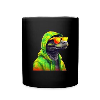 Krokodil mit Sonnenbrille Alligator Kaiman Reptil - Tasse einfarbig - Schwarz - Vorne