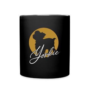 Liebenswerter Yorkie im Farbkreis mit Schriftzug - Tasse einfarbig - Schwarz - Vorne