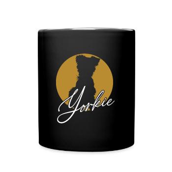 Liebenswerter Yorkie im Farbkreis mit Schriftzug - Tasse einfarbig - Schwarz - Vorne