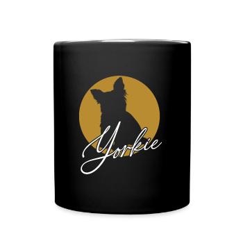 Liebenswerter Yorkie im Farbkreis mit Schriftzug - Tasse einfarbig - Schwarz - Vorne