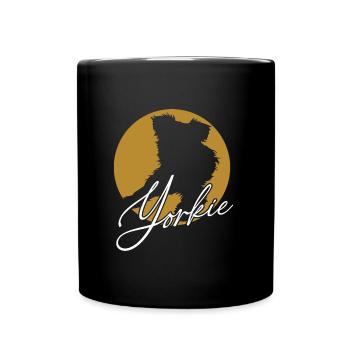 Liebenswerter Yorkie im Farbkreis mit Schriftzug - Tasse einfarbig - Schwarz - Vorne