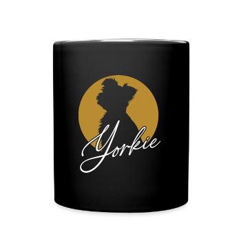 Liebenswerter Yorkie im Farbkreis mit Schriftzug - Tasse einfarbig - Schwarz - Vorne