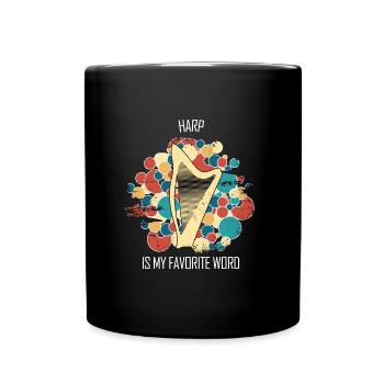 Harp Gift Musical Instrument Musician Plucking - Full Colour Mug - black - Front