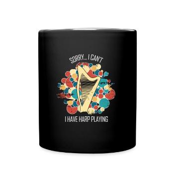 Harfe Geschenk Musikinstrument Musiker Zupfen - Tasse einfarbig - Schwarz - Vorne