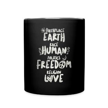 Terre - Humain - Liberté - Amour (Légère étiquette) - Mug uni - noir - Devant