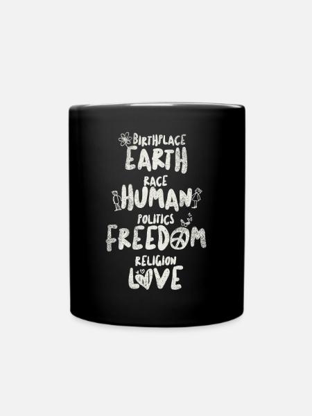 Terre - Humain - Liberté - Amour (Légère étiquette) - Mug uni - noir
