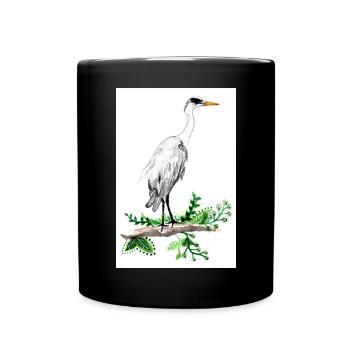 Graureiher Aquarell Poster - Tasse einfarbig - Schwarz - Vorne
