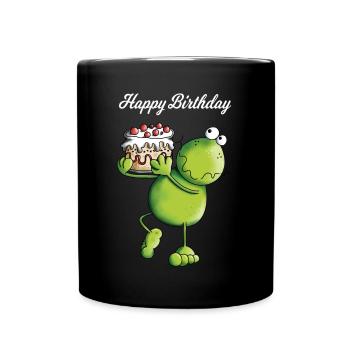 Birthday Frog - Cartoon - Comic - Full Colour Mug - black - Front