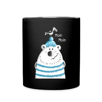 Moin Moin Seebär - Bär - Comic - Nordsee - Tasse einfarbig - Schwarz - Vorne