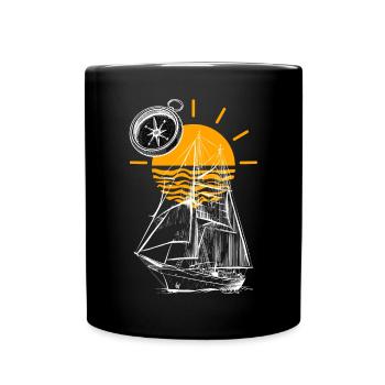 Sailing Ship Sunset - Full Colour Mug - black - Front
