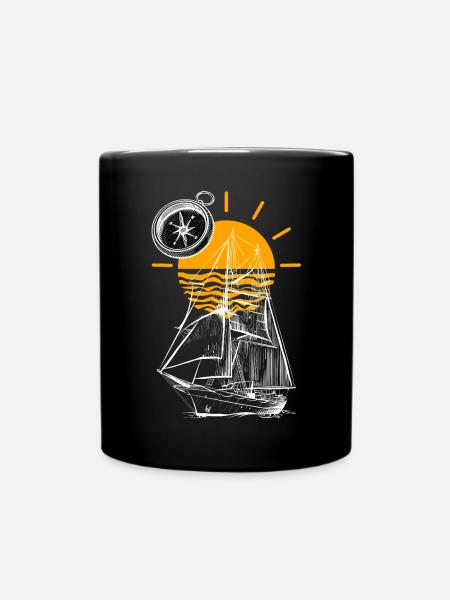 Sailing Ship Sunset - Full Colour Mug - black