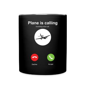 Mein Flugzeug ruft - Tasse einfarbig - Schwarz - Vorne