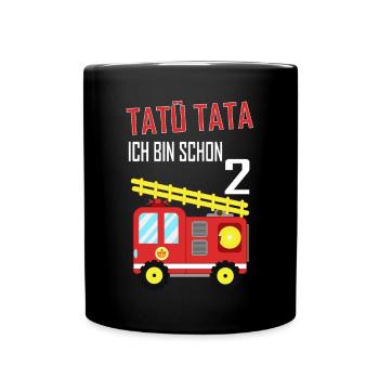 Feuerwehr Tatü Tata Ich bin schon 2. Geburtstag - Tasse einfarbig - Schwarz - Vorne