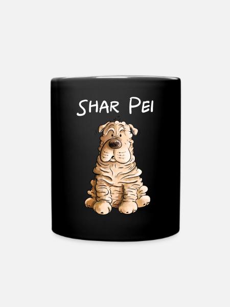 Happy Shar Pei I Folding Dog I Dog - Full Colour Mug - black