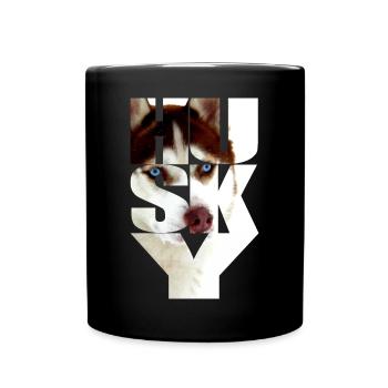 Husky Kupfer rot Kopf im Text - Tasse einfarbig - Schwarz - Vorne