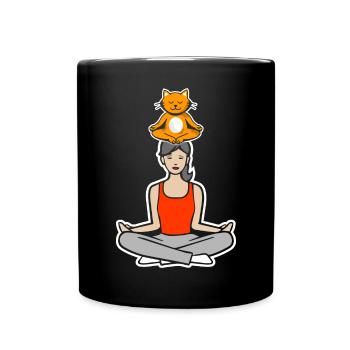 Yoga with the cat - Full Colour Mug - black - Front