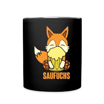 Fuchs Saufuchs Biertrinker Saufen Bier - Tasse einfarbig - Schwarz - Vorne
