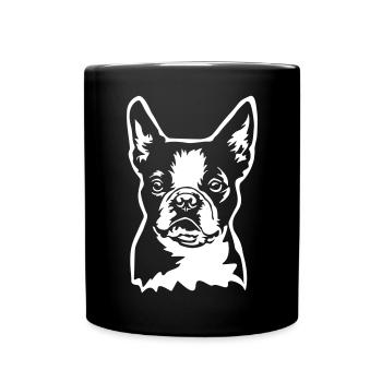 Boston Terrier Kopf "Black Edition" - Tasse einfarbig - Schwarz - Vorne