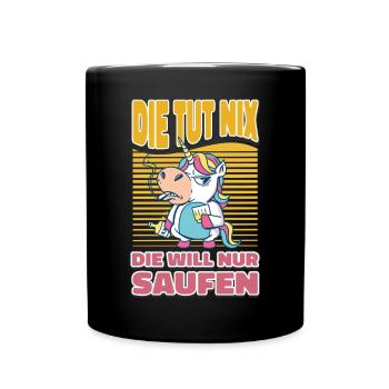Böses Einhorn Saufen Bier Trinken - Lustiges - Tasse einfarbig - Schwarz - Vorne