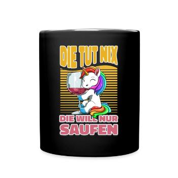 Lustiges Einhorn Saufen Wein Trinken JGA - Tasse einfarbig - Schwarz - Vorne