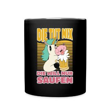 Einhorn Bier Saufen Alkohol Trinken - Witziges - Tasse einfarbig - Schwarz - Vorne
