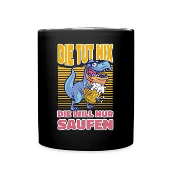 T-Rex Saufen Bier Trinken - Lustiges Saufen - Tasse einfarbig - Schwarz - Vorne