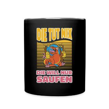 Saufen Bier Trinken T-Rex - Tasse einfarbig - Schwarz - Vorne