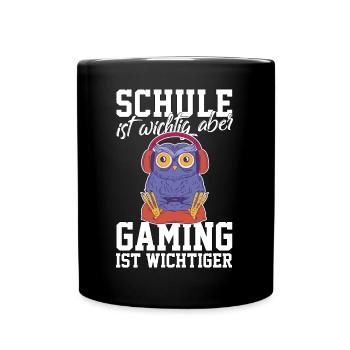 Gaming Eule - Computerspiele Videospiele Schule - Tasse einfarbig - Schwarz - Vorne