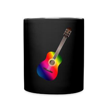 schöne bunte Akustik Gitarre in Regenbogen Farben - Tasse einfarbig - Schwarz - Vorne