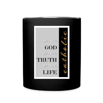 catholic one god one truth one life - Tasse einfarbig - Schwarz - Vorne