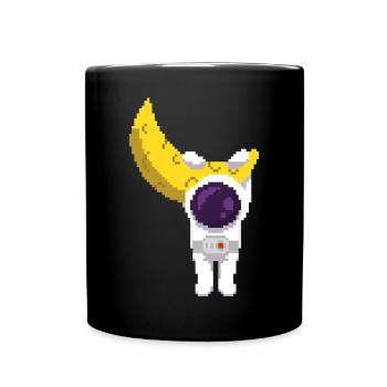 Retro Pixel Astronaut hängt am Mond - Tasse einfarbig - Schwarz - Vorne