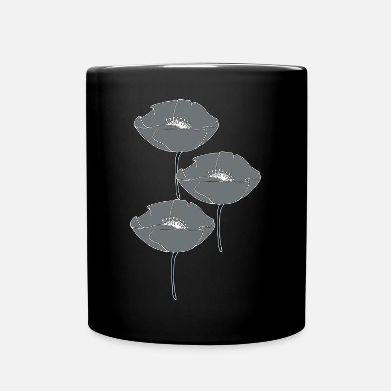 poppies grey - Full Colour Mug - black