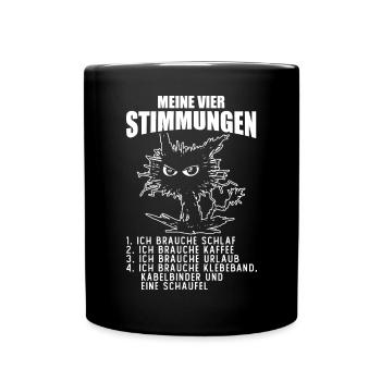 Katze Urlaub Müde Kaffee Vier Stimmungen - Tasse einfarbig - Schwarz - Vorne