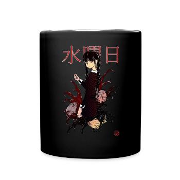 Wednesday and piranhas in manga - Full Colour Mug - black - Front