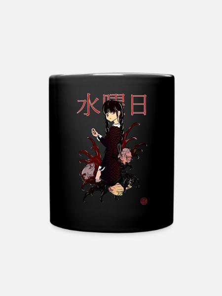 Mercredi et les piranhas en manga - Mug uni - noir