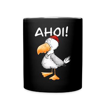 Ahoi Möwe Seemann Norddeutschland - Tasse einfarbig - Schwarz - Vorne