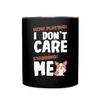 i don't care mit lustigem Corgy - Tasse einfarbig - Schwarz - Vorne