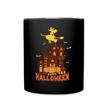 Halloween Hexe Kürbis - Tasse einfarbig - Schwarz - Vorne