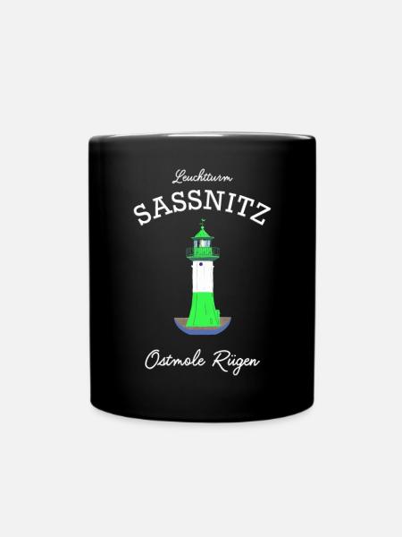 Rügen, Leuchtturm Sassnitz Ostmole, Ostsee - Tasse einfarbig - Schwarz