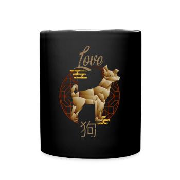 Chinesische Tierkreiszeichen Tiere Astrologie Geometrischer Hund Att - Tasse einfarbig - Schwarz - Vorne