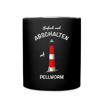 Kultiger Leuchtturm Pellworm, Nordsee, Abschalten - Tasse einfarbig - Schwarz - Vorne